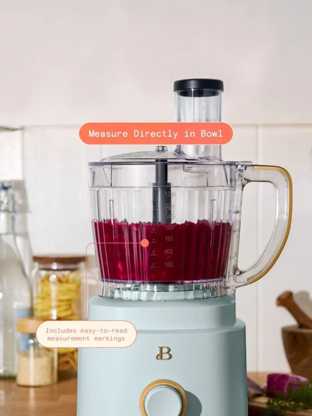Beautiful 10-Cup Food Processor with Accessories Hydrangea Blue Drew Barrymore